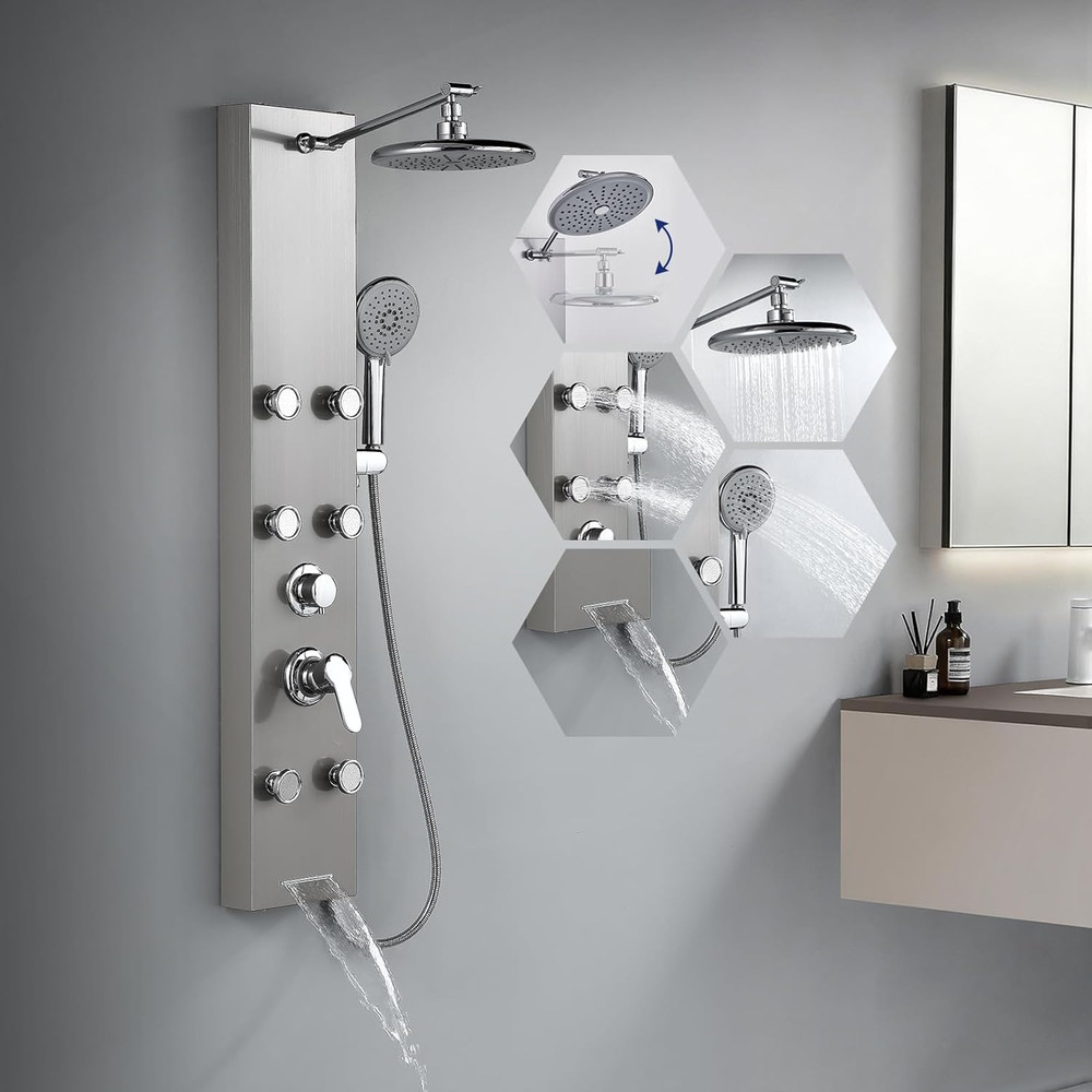 Luxury Rainfall Shower Panel with Massage Jets & Handheld Sprayer