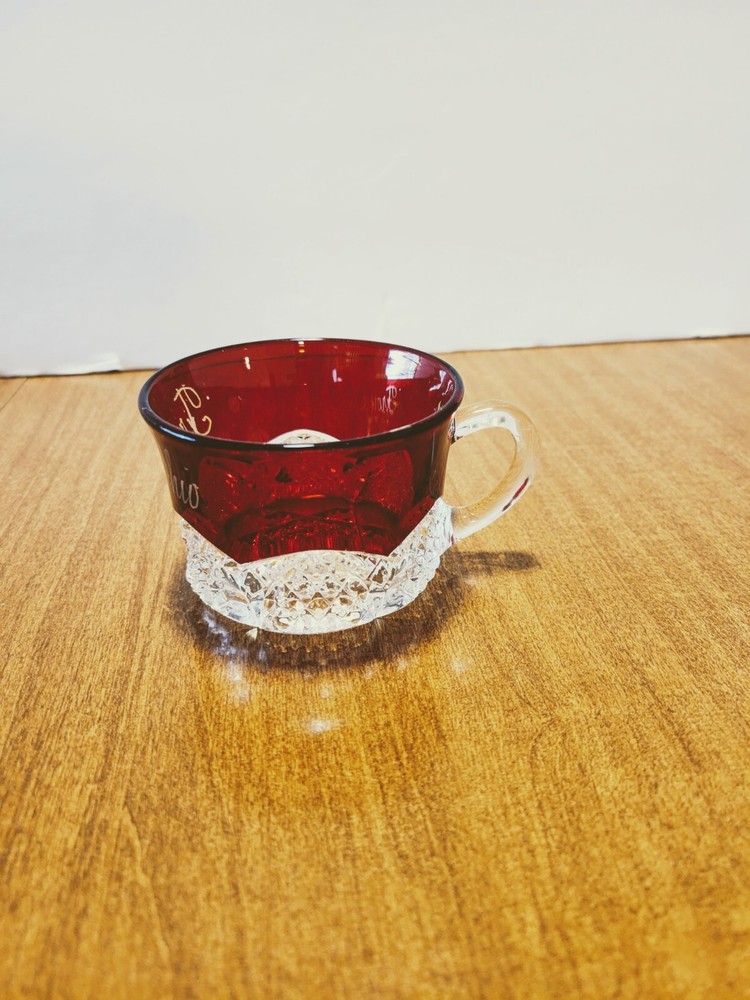 EAPG Duncan Miller Ruby Flash Button Arches Souvenir Cup Troy,Ohio