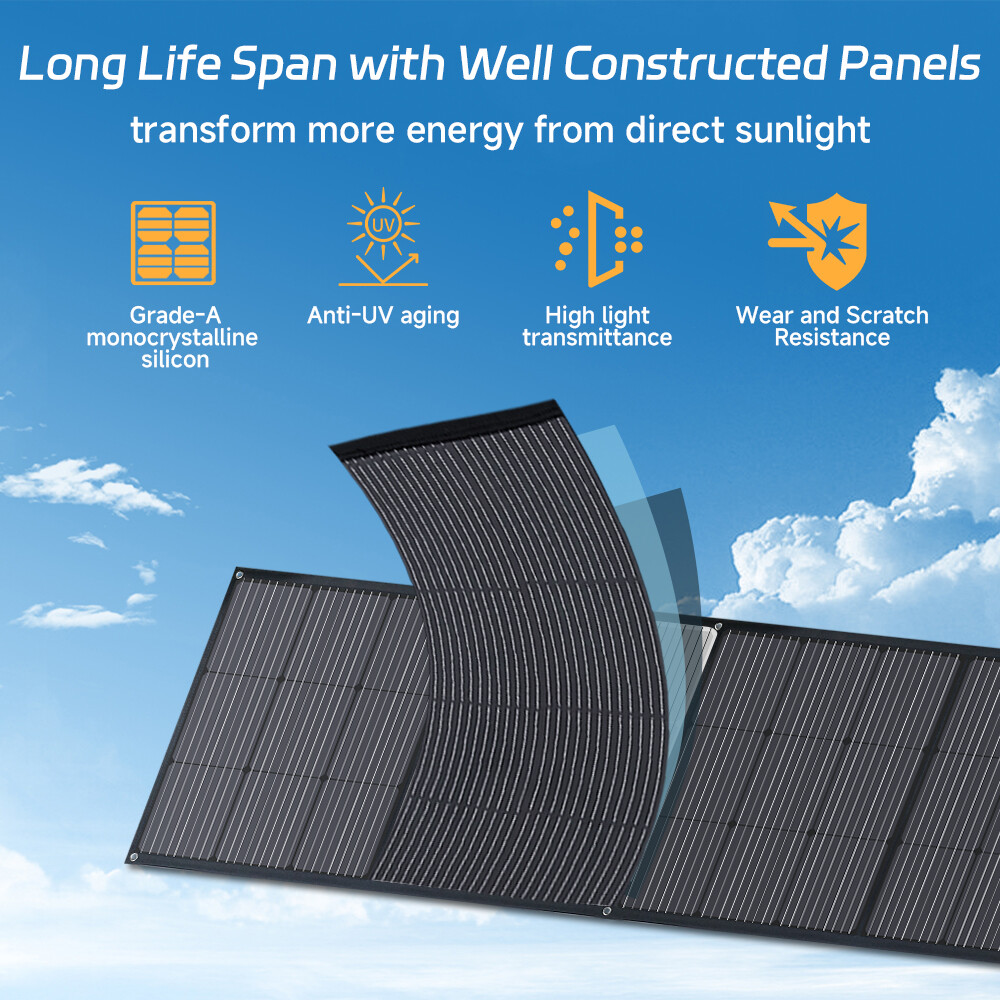 200W Solar Panel Foldable Solar Blanket Adjustable Kickstand for Outdoor RV