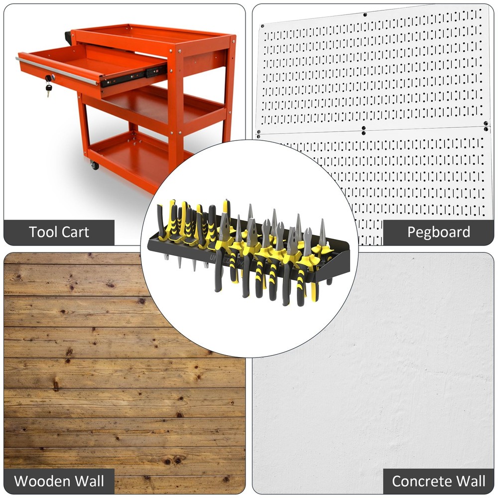 Wall Mount Pliers Organizer Rack - Holds 12 Tools for Workshop, Shed, Garage