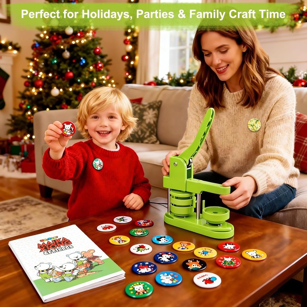 DIY Button Maker Machine 2.25” with 100 Supplies & Magic Book - Creative Fun