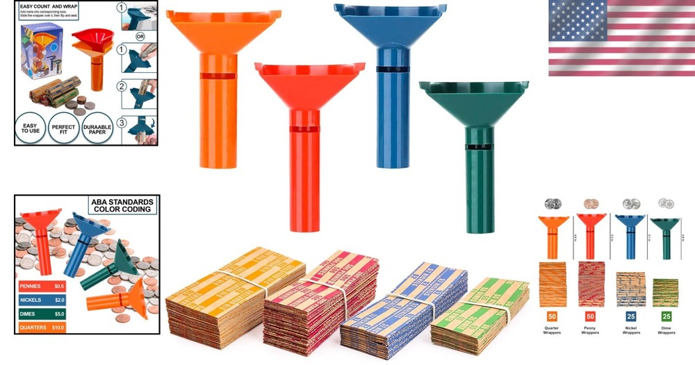 Compact Coin Counting Tubes with Assorted Flat Wrappers for Easy Organization