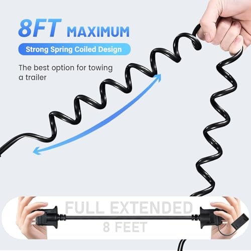 7.5ft 4 Pin Flat Trailer Wire Extension, Coiled Cable - 4 Way Vehicle &