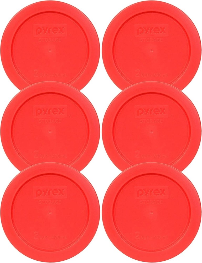 Pyrex 7200-PC 2-Cup Red Replacement Food Storage Lids - 6 Pack - Original
