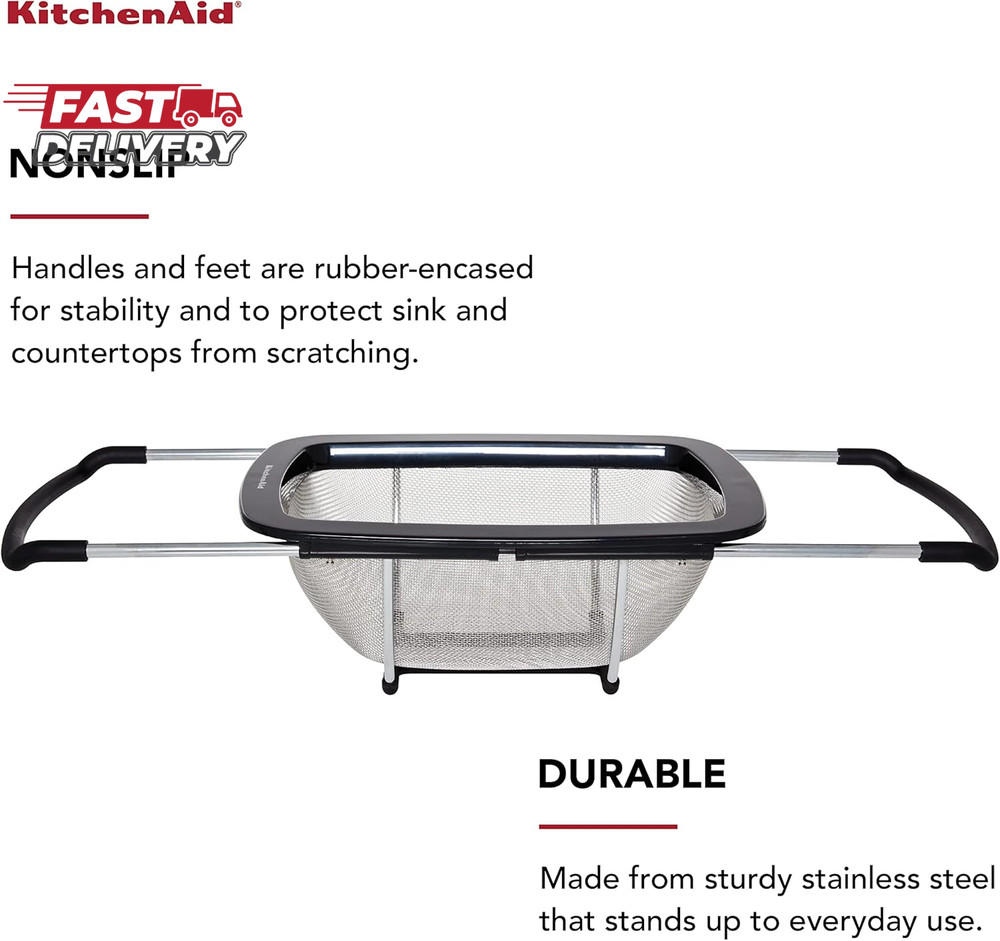 Kitchenaid Expandable Stainless Steel Colander, Black