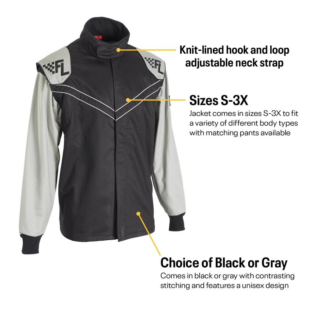Finish Line Double-Layer SFI-5 Racing Suit Jacket, Black Small