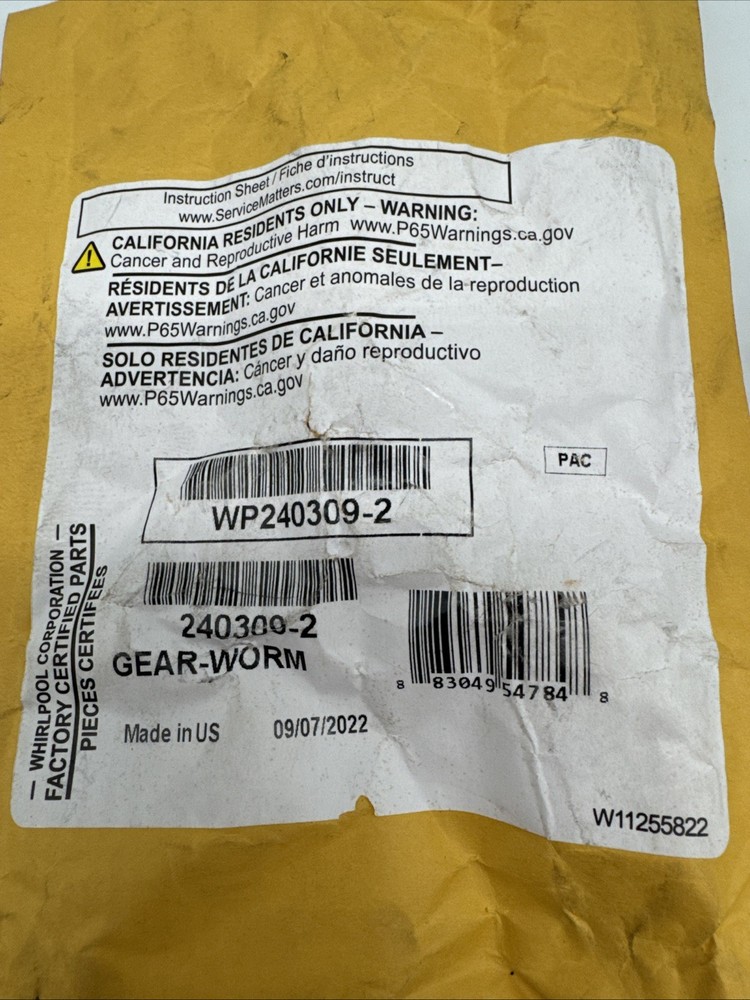 Original Whirlpool WP240309-2- Genuine OEM Replacement Part