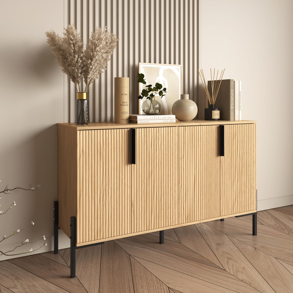 4 Doors Sideboard Buffet Cabinet with Adjustable Shelves, Modern Accent Sideb...