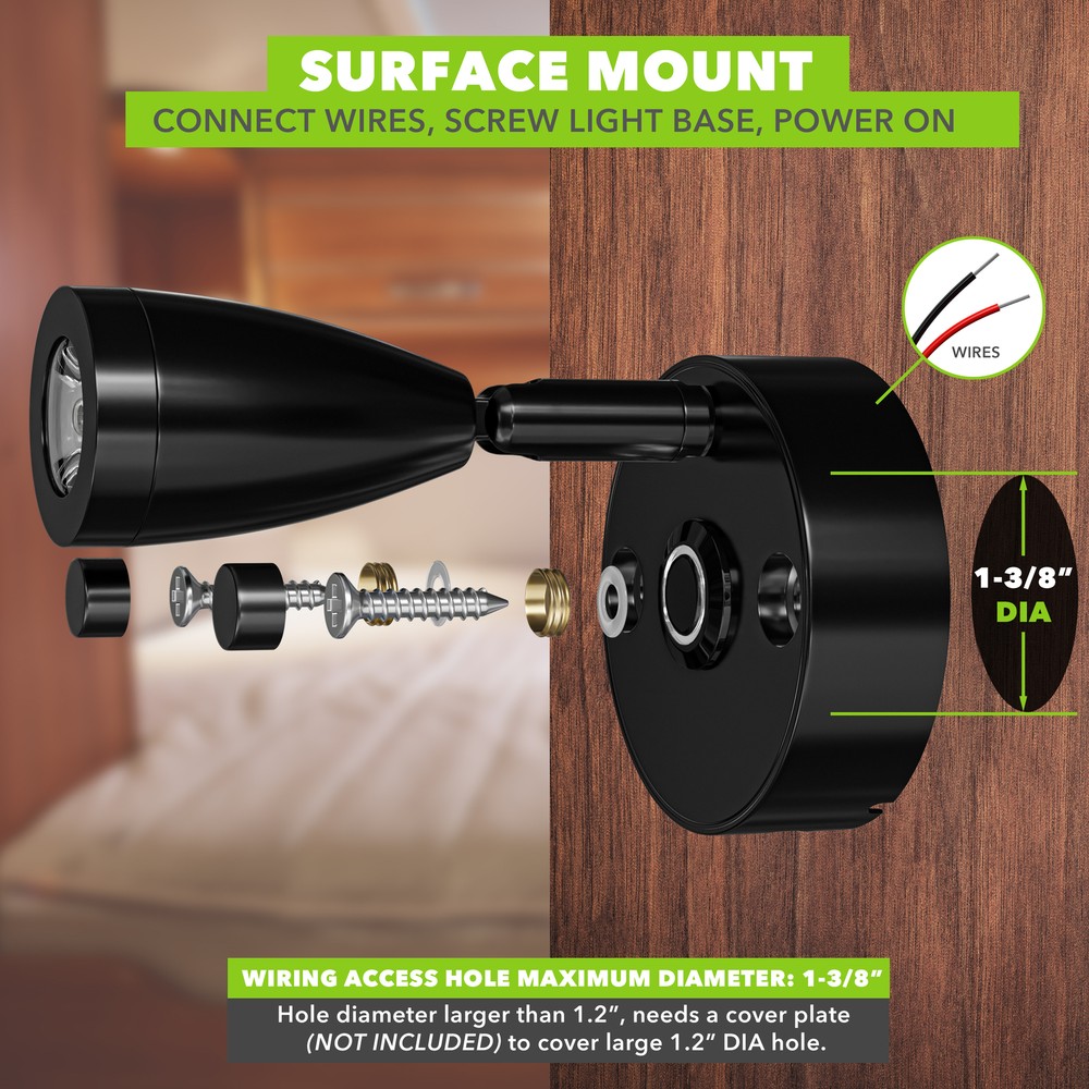 2PK 3" RV Reading LED Lamp 12V LED Lights Interior Rotatable Wall Reading Light