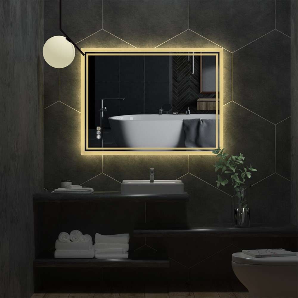 Rectangle Slim LED Bathroom Mirror Hanging Makeup Mirror Demister Sensor Switch