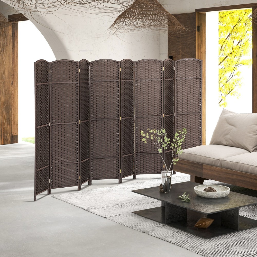 8 Panel Room Divider Freestanding Folding Privacy Screen Brown