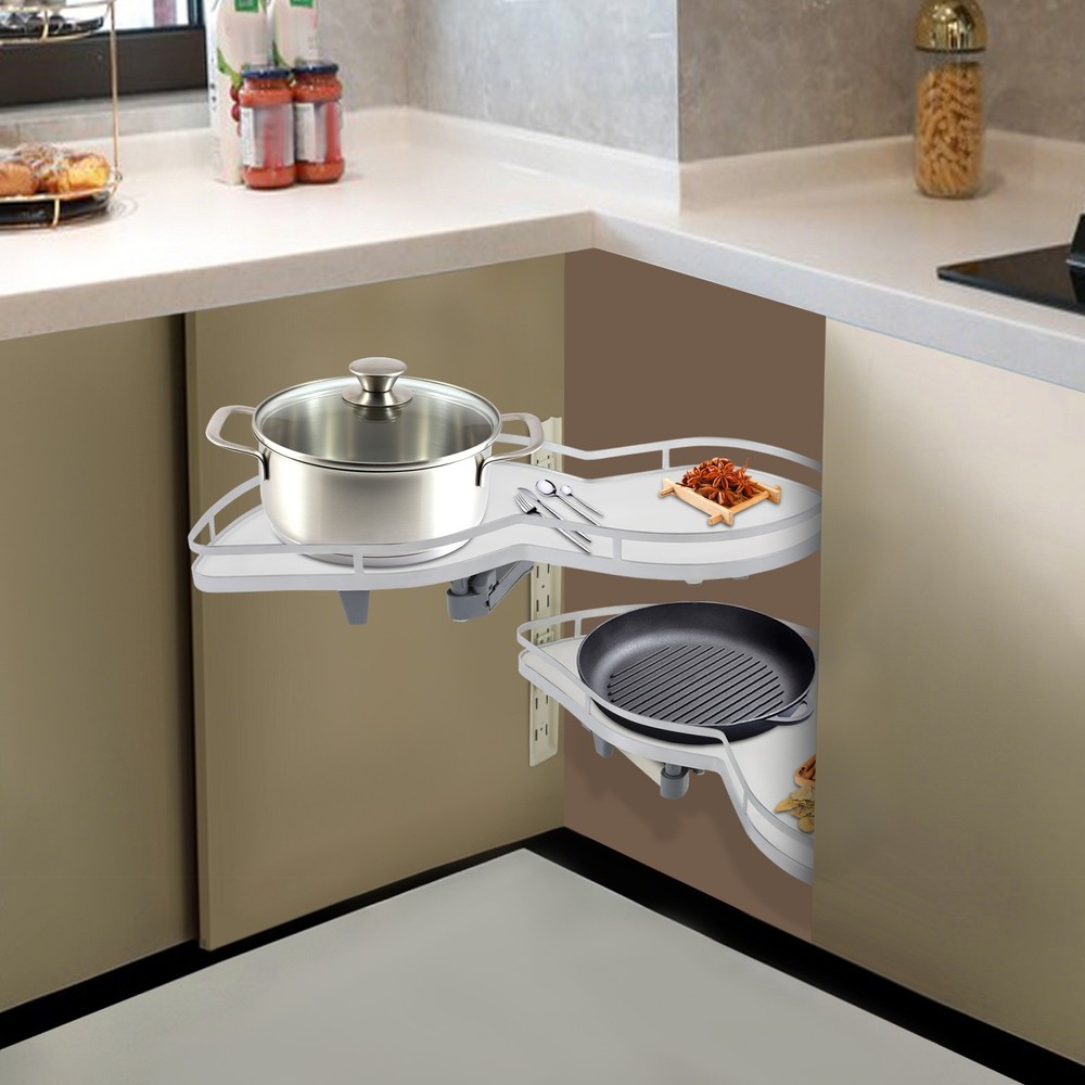 2 Tier Swing Tray Left Blind Corner Kitchen Cabinet Pull Out Kitchen Organizer