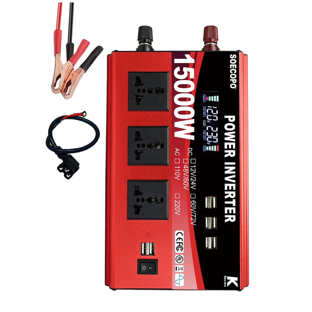 Pure Sine Wave Solar Converter 15000W Car Power Inverter DC 12-72V To AC 110VfC