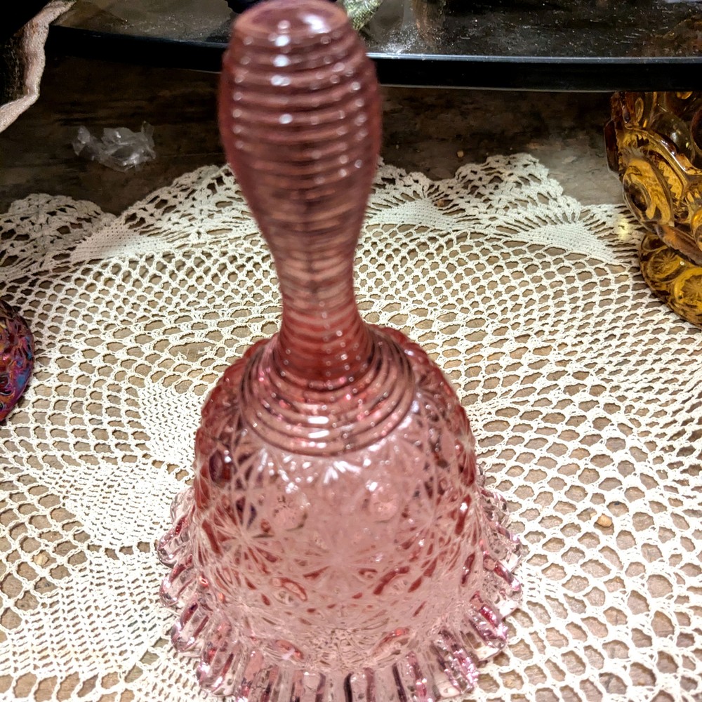 Vintage Fenton 6" Daisy Button Pattern Pink Bell w/Ruffled Bottom