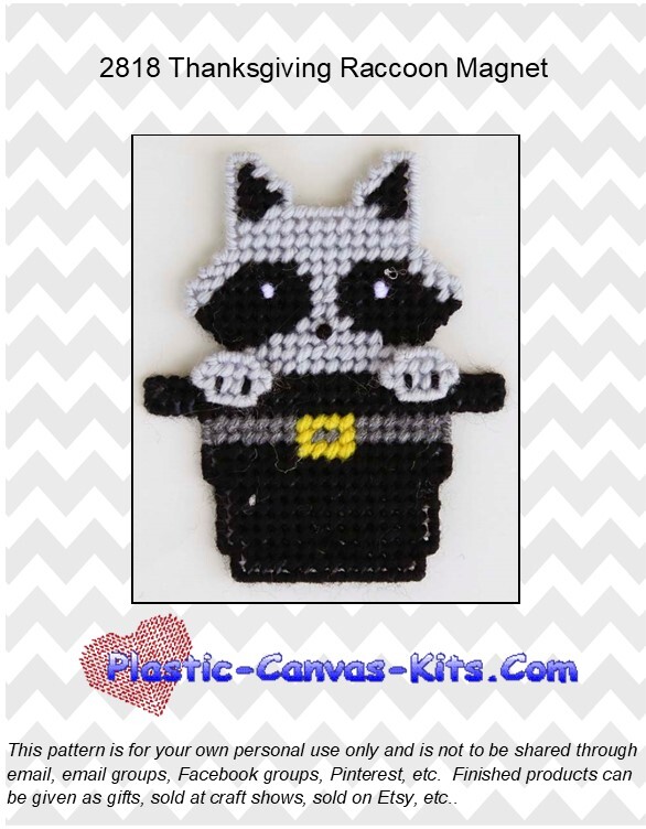 Thanksgiving Raccoon Magnet-Plastic Canvas Pattern or Kit