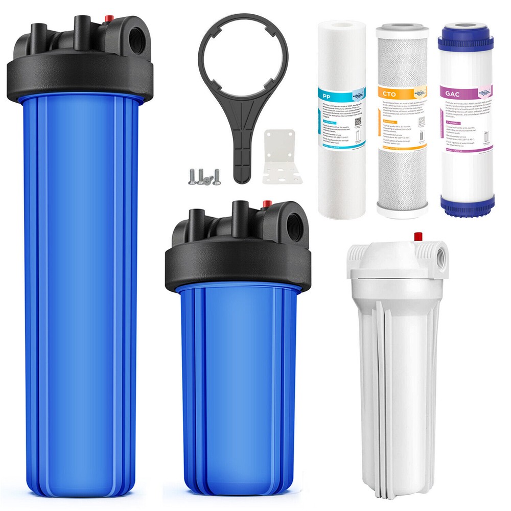 SimPure 20"x4.5"/10" x 4.5"/ 10" x 2.5" Big Blue Whole House Water Filter System
