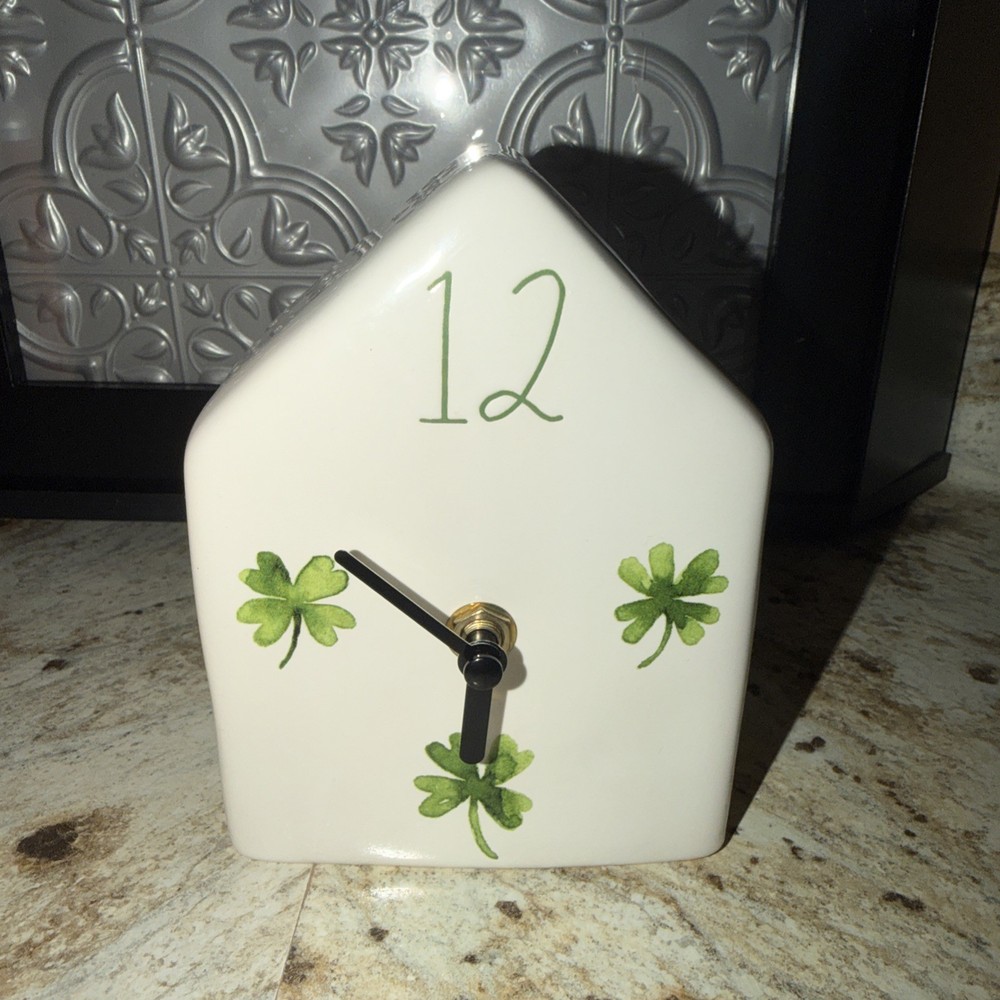 RAE DUNN SHAMROCK CERAMIC DESK CLOCK