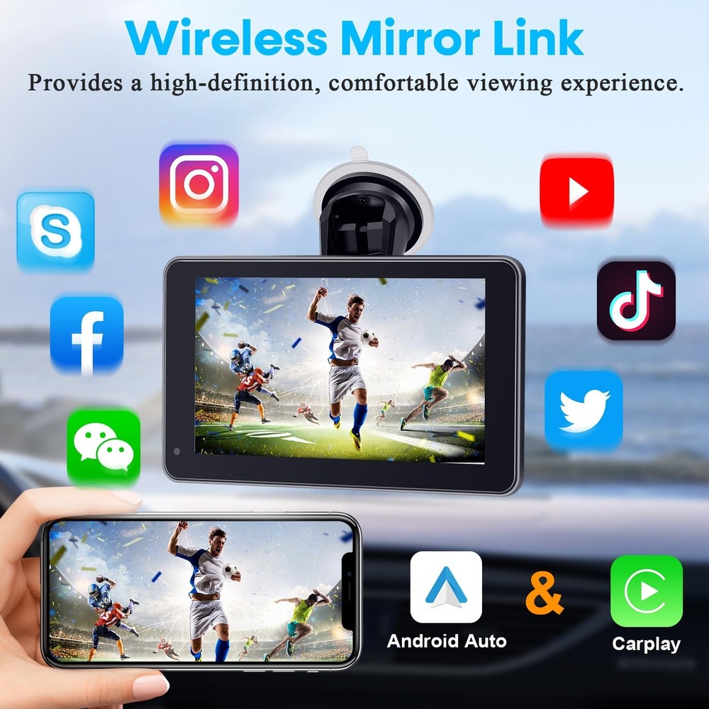 Carplay for Apple Portable Car Screen: Easy Setup 7 Inch Android Auto - Wirel...