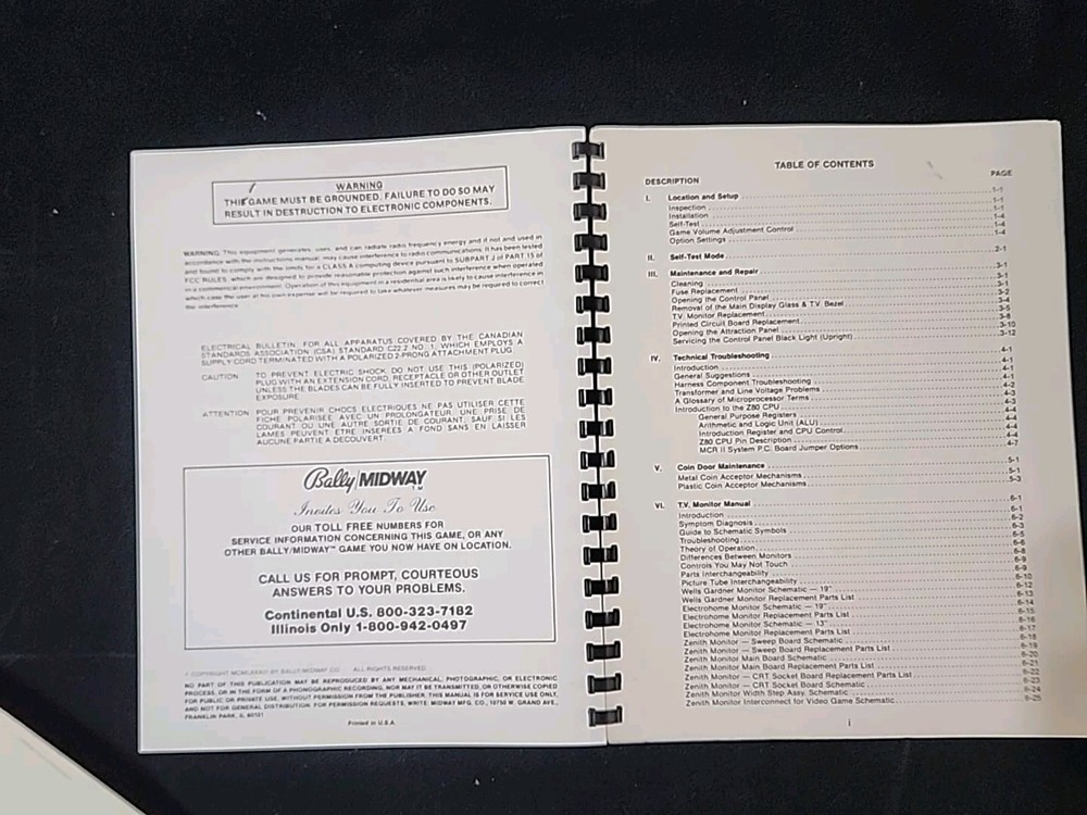 MCR 2 II System Games Acade Video Standardized General Instructions Bally Midway