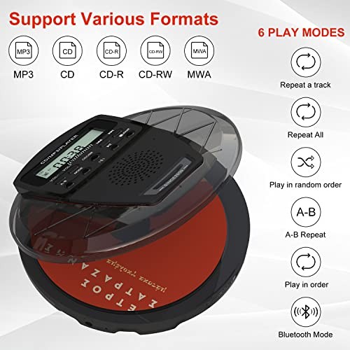 Rechargeable CD Player Portable with Bluetooth,Compact Anti-Skip Shockproof