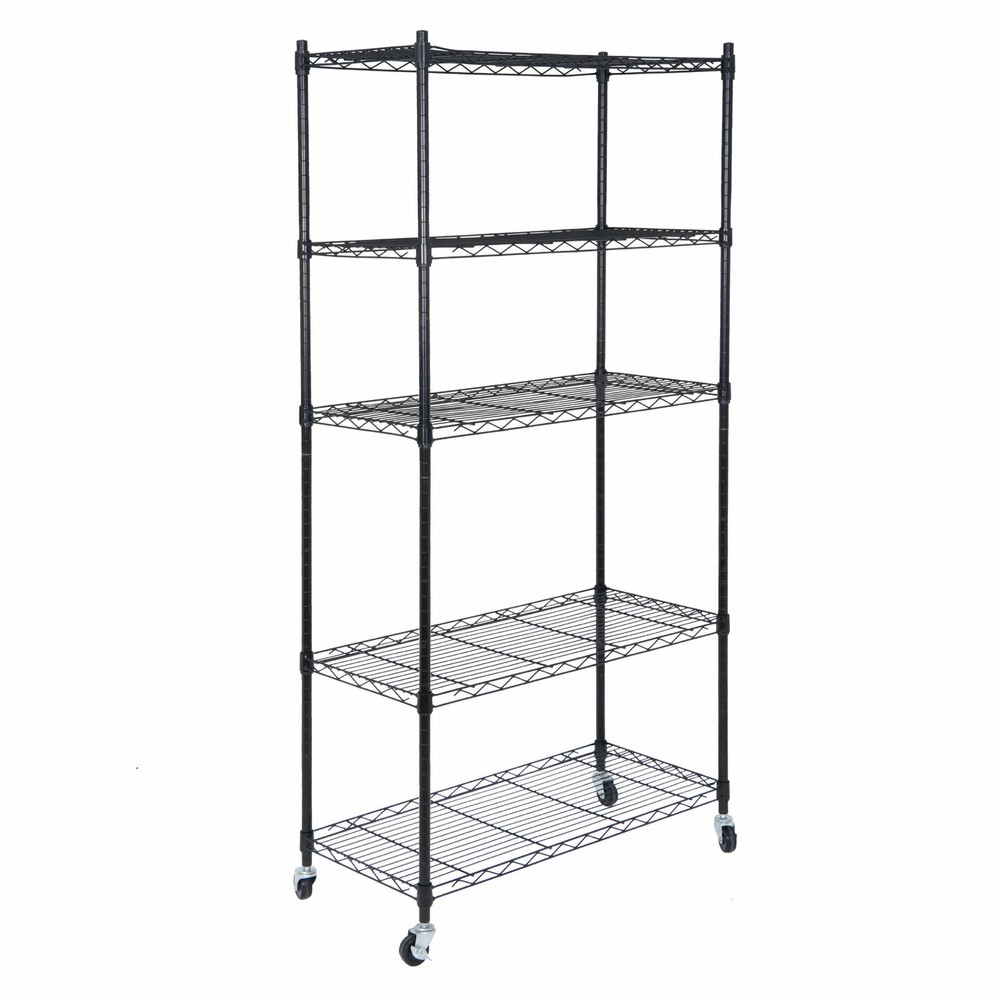 5-Tier Storage Wire Unit Rack with 4 Wheels Casters Large Space Shelves Rolling