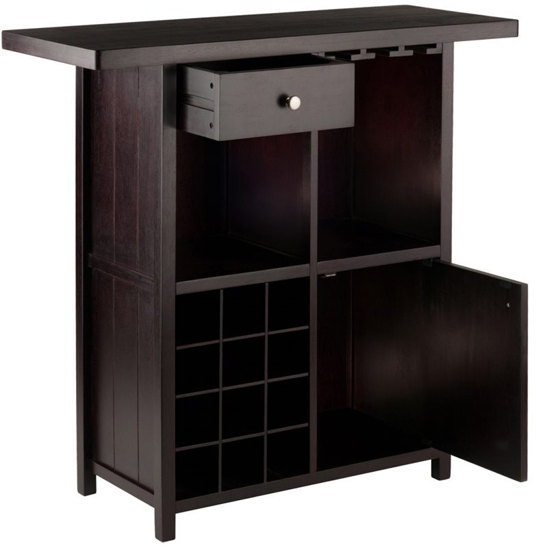 Winsome Macon Transitional Solid Wood Home Wine Bar in Espresso