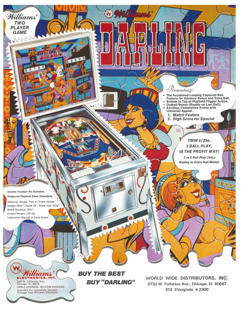 Darling Williams Pinball Flyer / Brochure/ Ad - Mint
