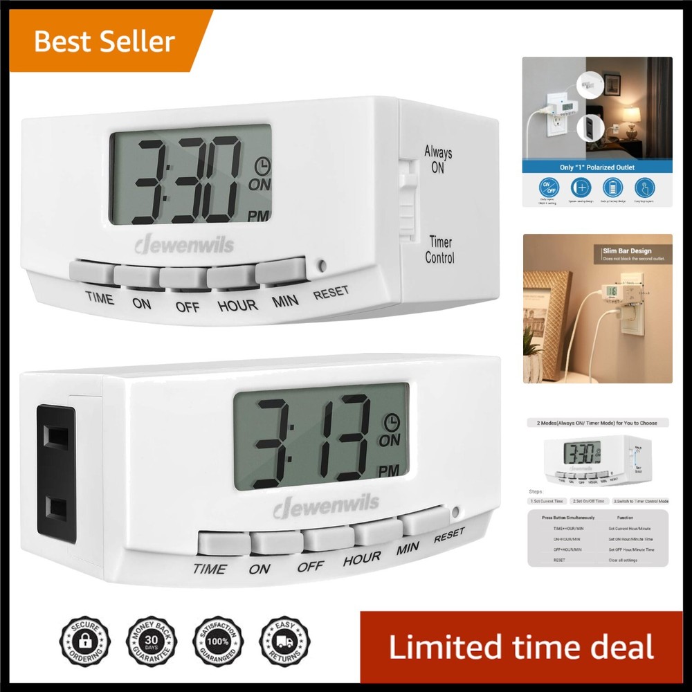 Compact 24-Hour Timer with Backup Battery - Ideal for Home Automation & Security