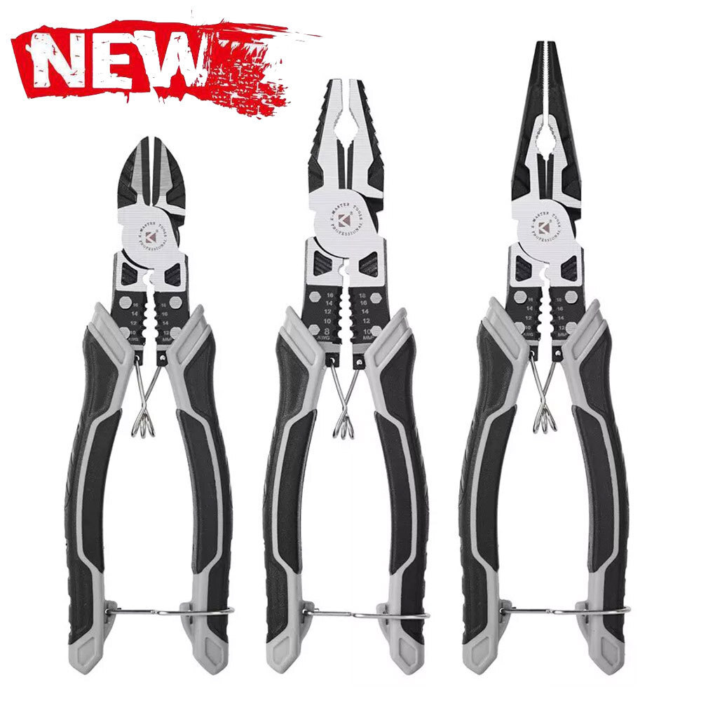 3Pcs Combination Pliers Set 8" Wire Cutter Stripper Diagonal Linemans Plier Tool