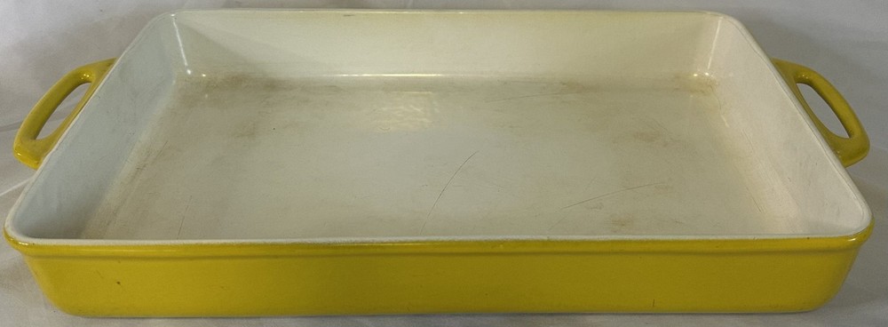 Yellow Enamel Cast Iron Rectangular Baking Dish - Scandinavian MCM Style