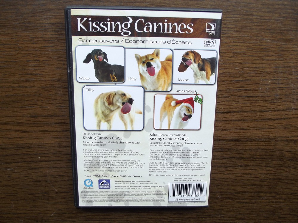 Kissing Canines Screensaver (CD-Rom, 2006) Mac, Windows 2000, Windows XP