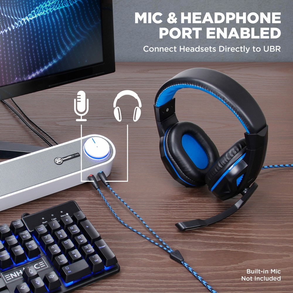Computer Sound Bar Speaker (White) with Easy Access Headphone & Mic Jacks