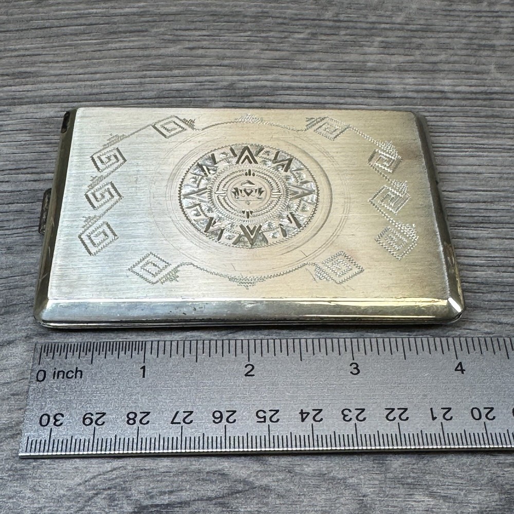 Vintage Solid Sterling Silver Hallmarked Mexican Aztec Cigarette Case