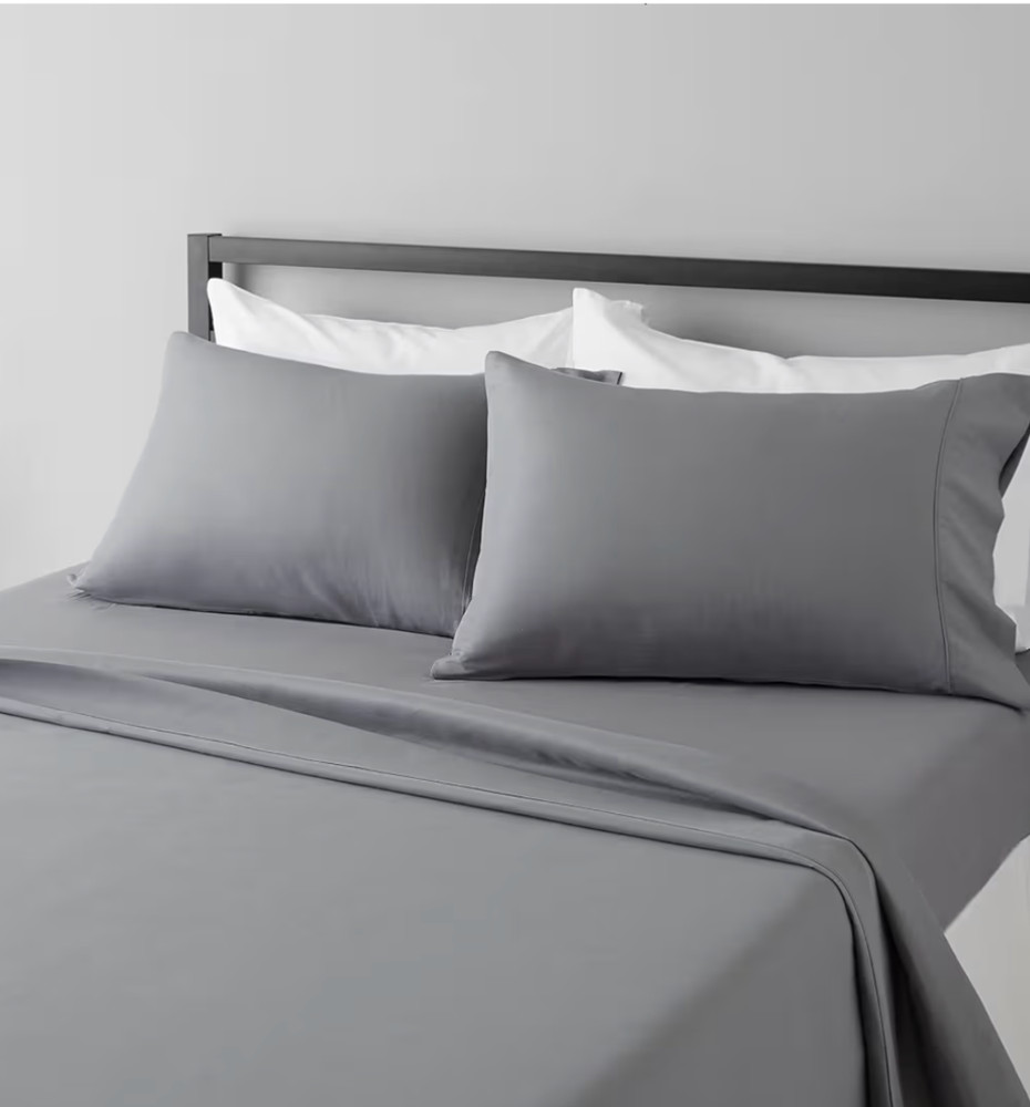 Amazon Basics Microfiber 4-Piece Bed Sheet Set  Wrinkle-Free  Dark Gray