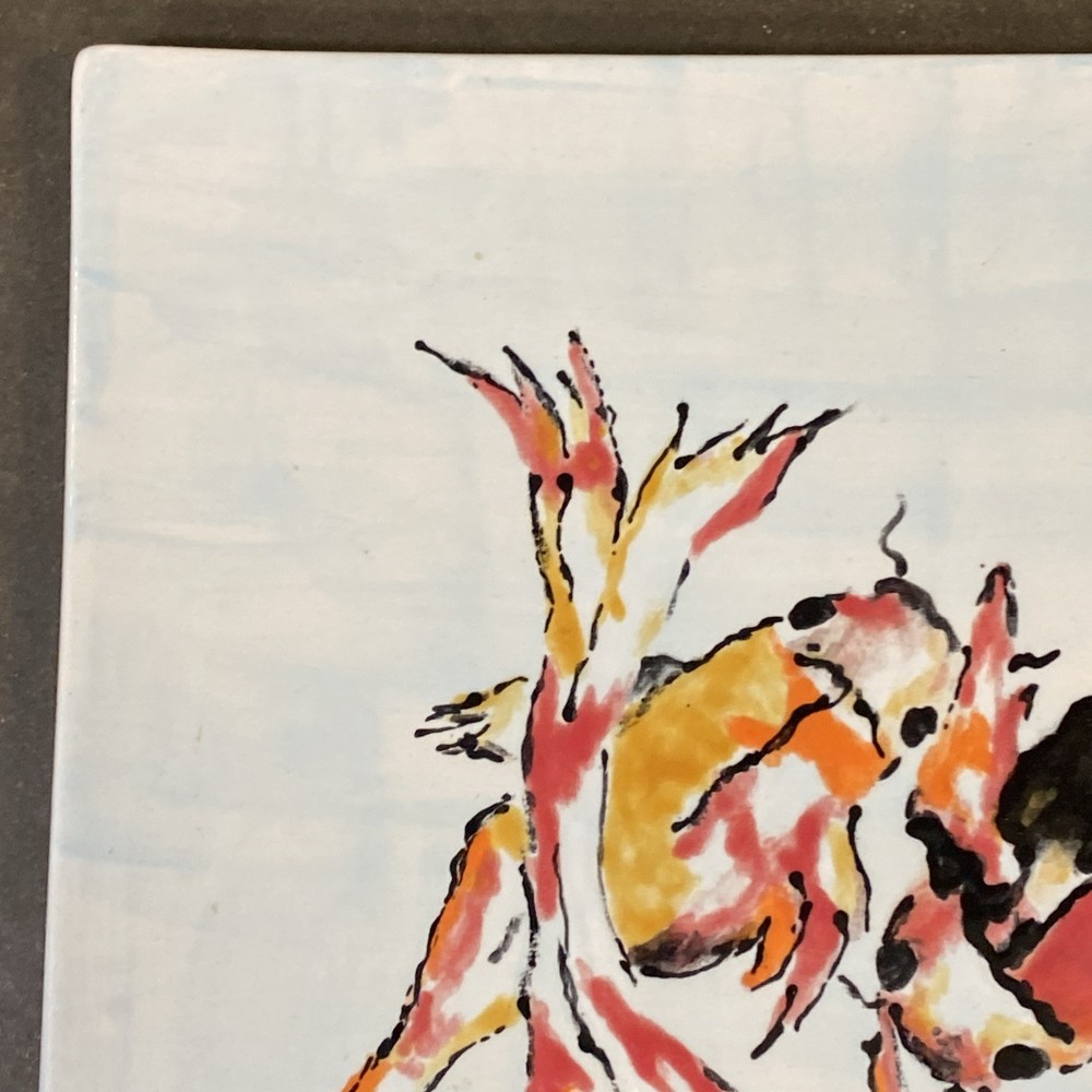 Koi fish hand painted decorative tile
