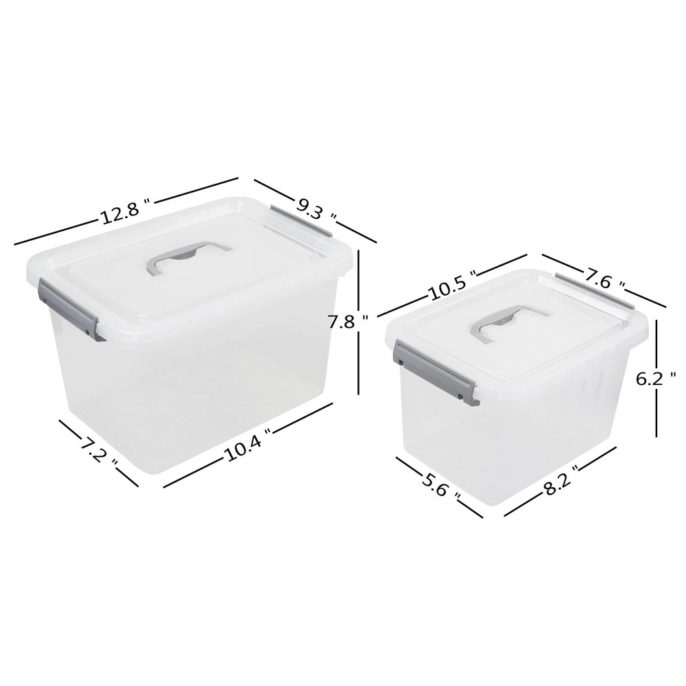 12 Quart & 6 Quart Latch Storage Box Bin with Handle, 2 Packs, Clear