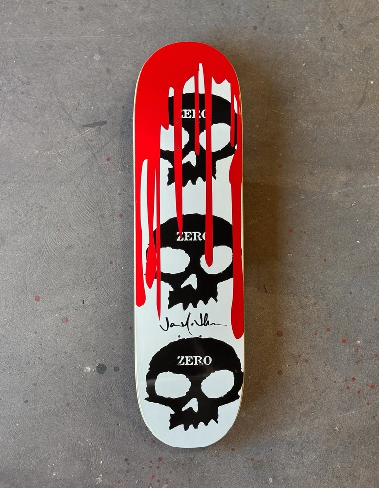 Zero White '3-skull w Blood' Deck Signed by Jamie Thomas