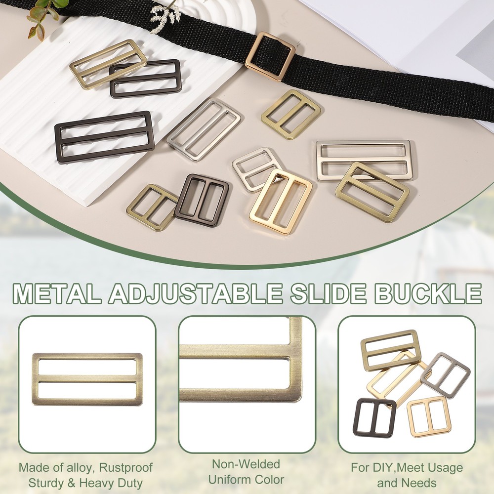 Slide Tri-Glide Buckle, 2"Metal Adjustable Slide Rectangle 6 Pcs & Brass