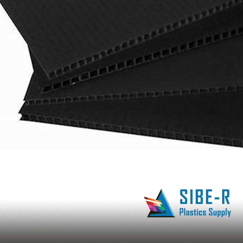 (2-Pack) Black Corrugated Plastic Sheets - 4mm Thick - 18"x12" - Vertical