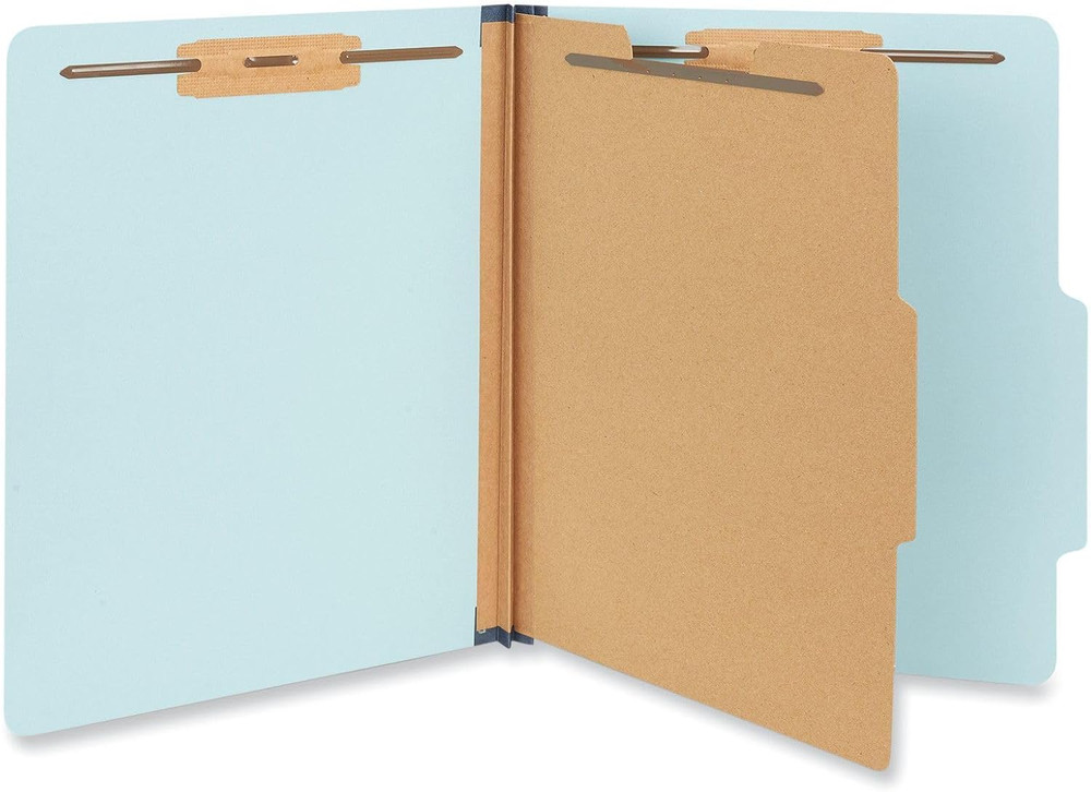 Light Blue Top Tab Classification Fastener Folder, Letter Size, 2/5 Cut, 1 Divid