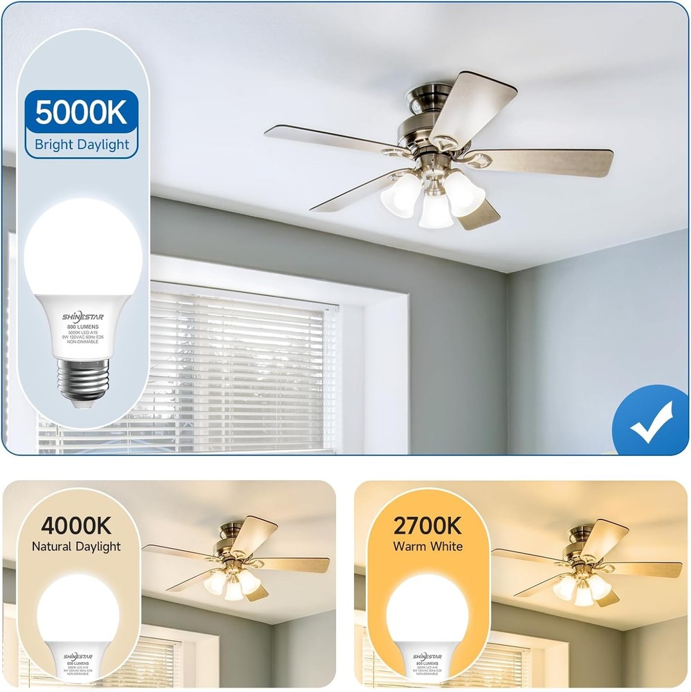 6-Pack A19 LED Light Bulbs 60W Equivalent 5000K Daylight E26 Non-Dimmable US