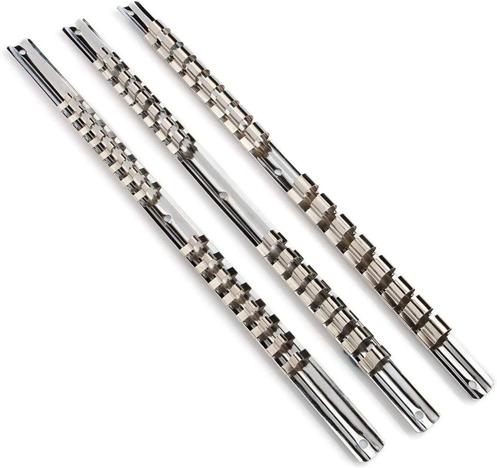 Socket Organizer Set, 3-Piece Metal Socket Holders/Socket Sliding Rail, 1/4