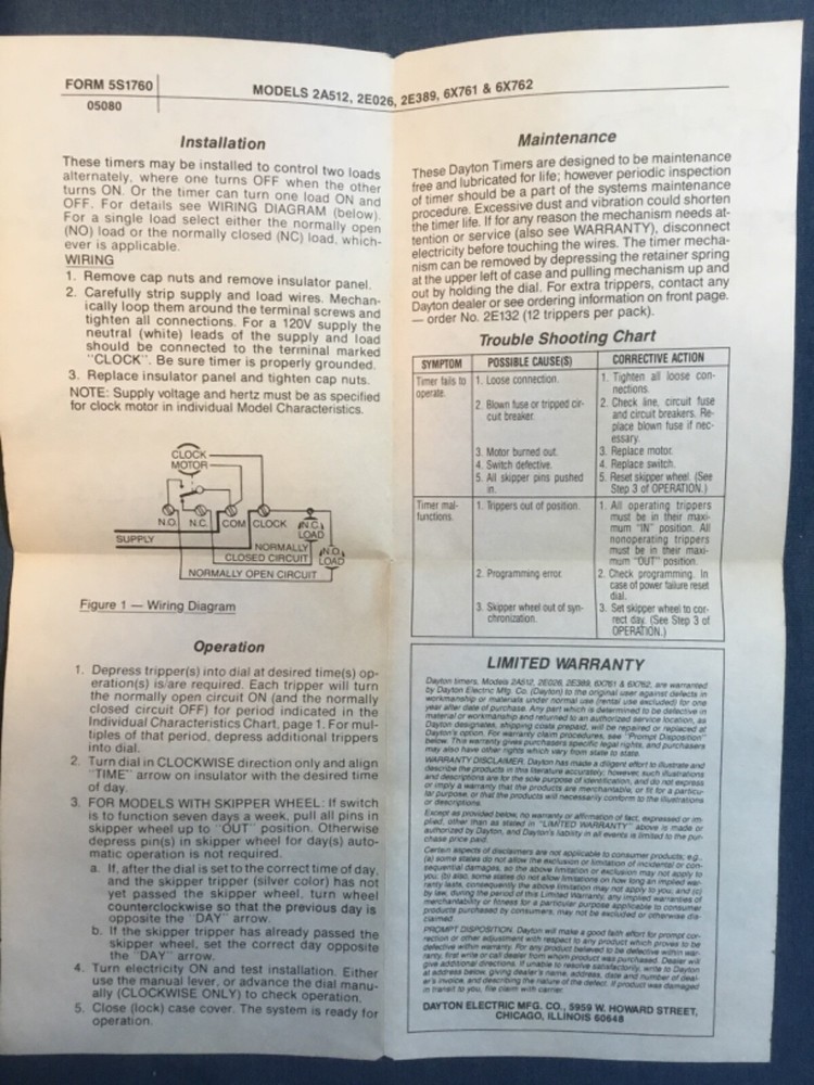 Dayton 24 hour time switch 2A512 New old stock