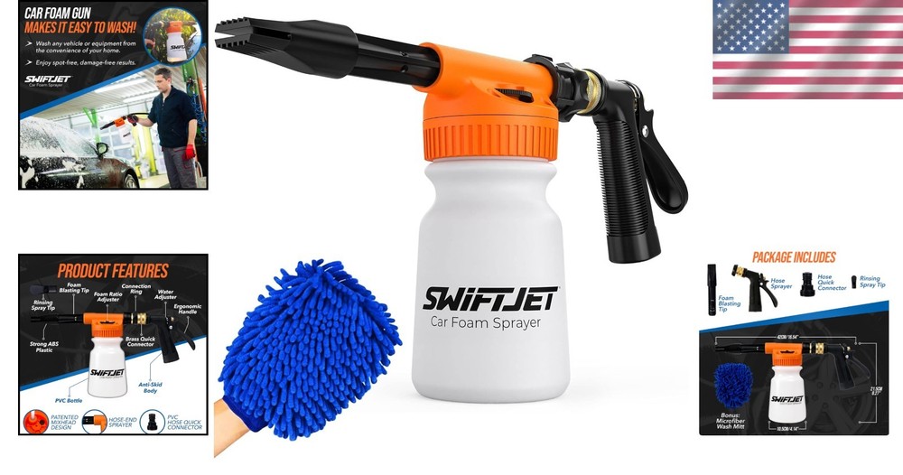 Orange Foam Cannon with Microfiber Mitt