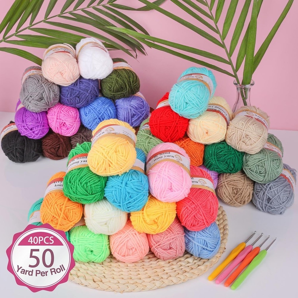 Crochet Kit with Crochet Hooks Yarn Set - Bundle Includes 40 Colors Crochet ...