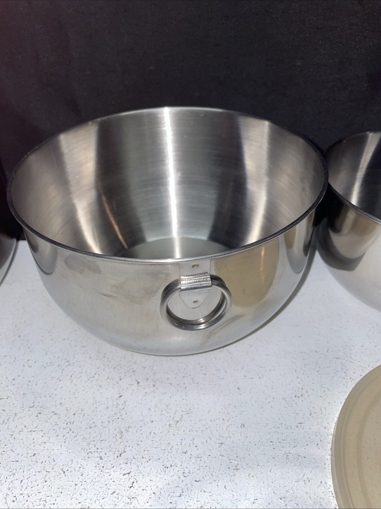 VTG 3pc Farberware Bowl Stainless Thumb Ring MixingNesting Serve