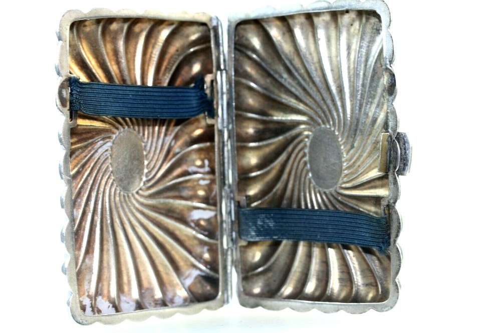 Antique Solid Silver Cigarette Case Golfer Enamel inset