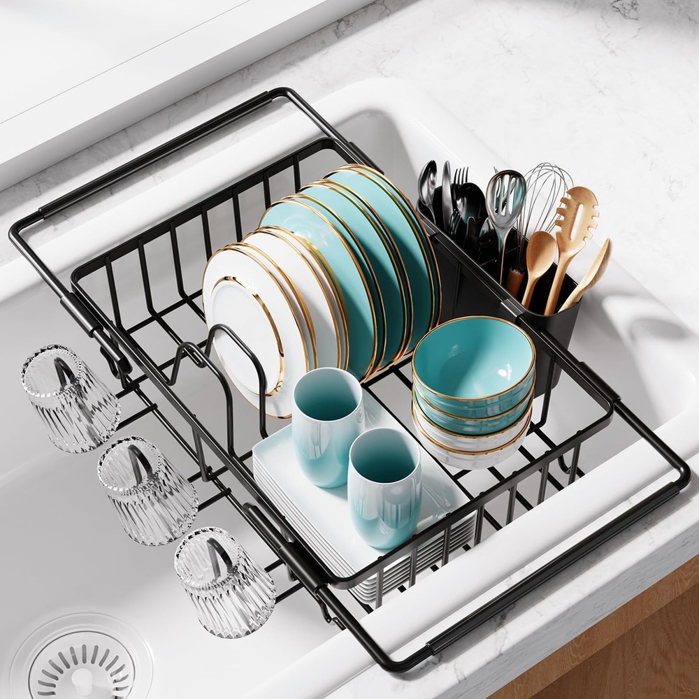 Sakugi Dish Drying Rack in Sink - Expandable Stainless Steel Dish Rack Over The