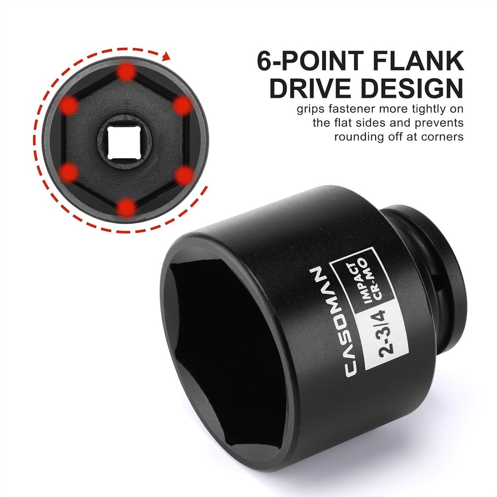 3/4" Drive x 2-3/4" Shallow Impact Socket, 6-Point, SAE, CR-MO