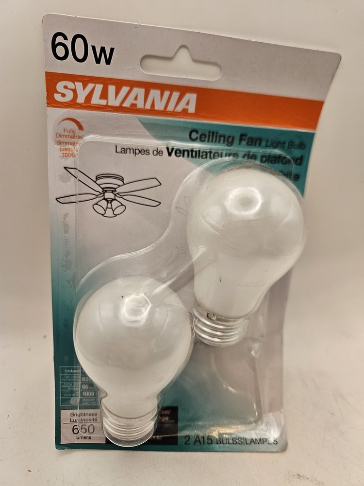 Sylvania 60W A15 Ceiling Fan Light Bulbs Soft White 2 Pack Medium Base